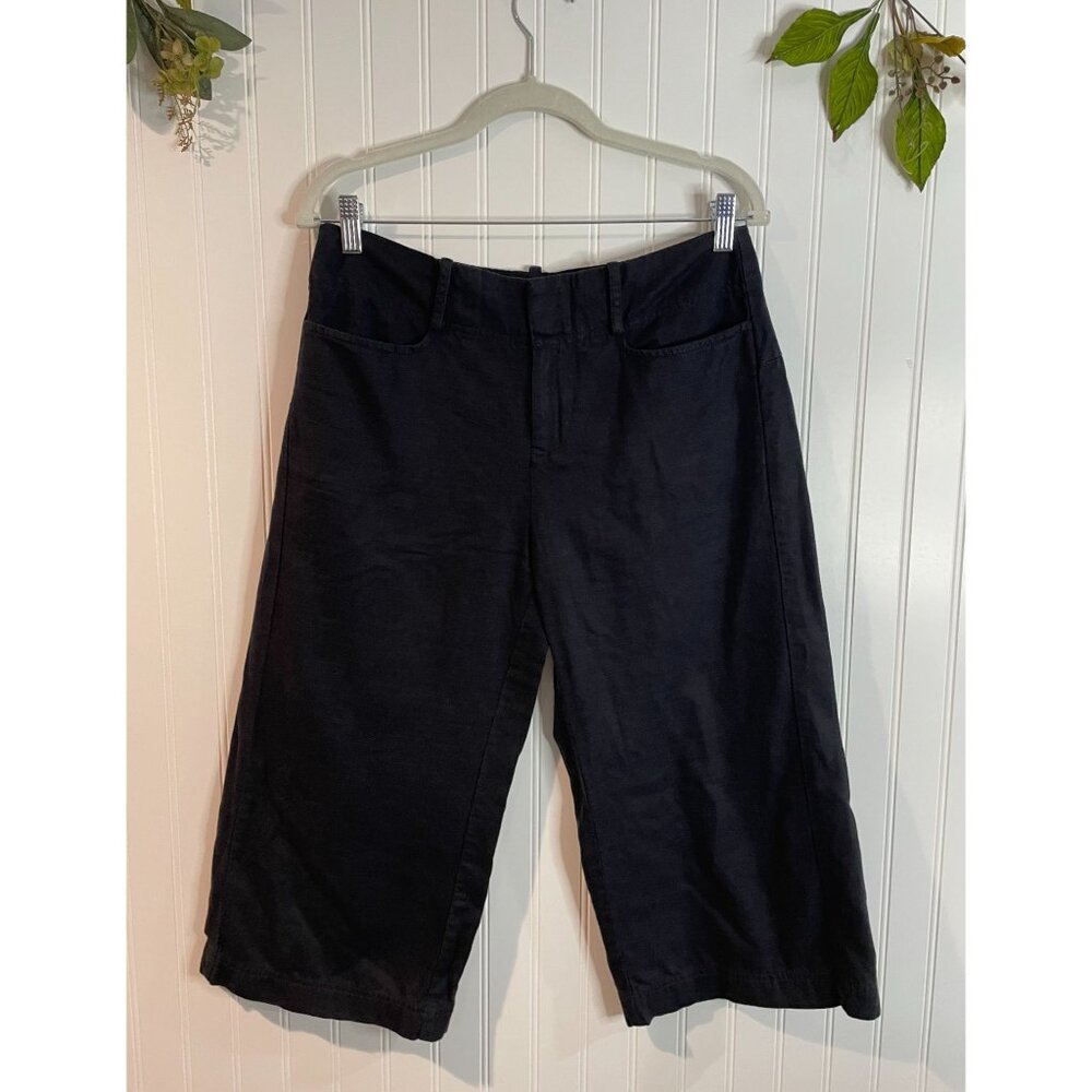 Free People Black Womens Cropped Wide-Leg Linen-Blend Pants Size 4